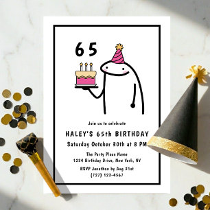 Funny Meme Simple Black & White 65th Birthday Invitation