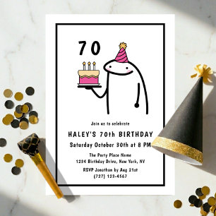 Funny Meme Simple Black & White 70th Birthday Invitation
