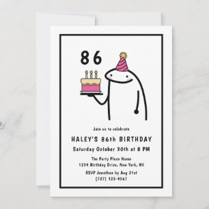 Funny Meme Simple Black & White 86th Birthday Invitation