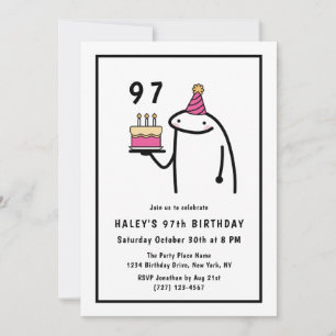Funny Meme Simple Black & White 97th Birthday Invitation