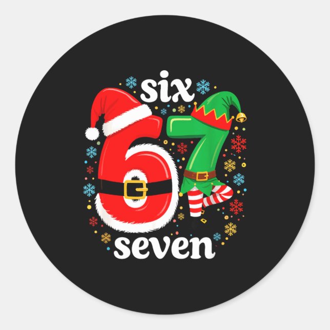 Funny Meme Six Seven 67 Elf 6 7 Santa Christmas Pa Classic Round Sticker (Front)