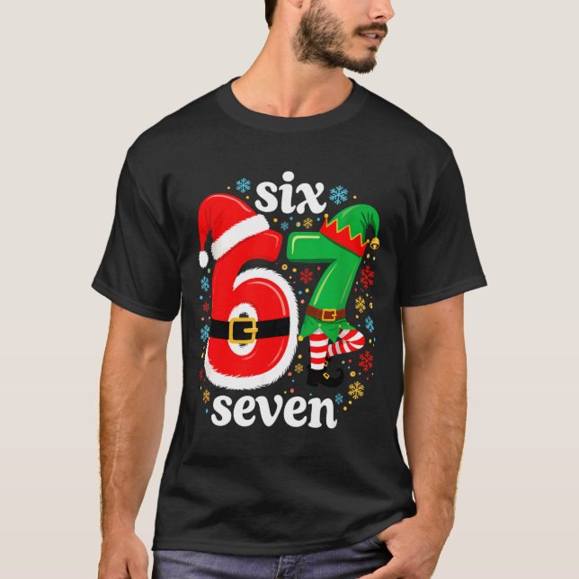 Funny Meme Six Seven 67 Elf 6 7 Santa Christmas Pa T-Shirt (Front)