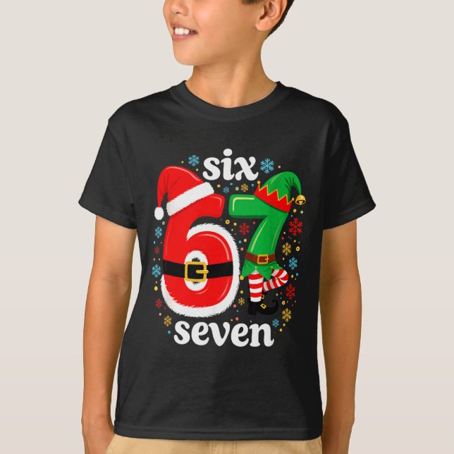 Funny Meme Six Seven 67 Elf 6 7 Santa Christmas Pa T-Shirt (Front)