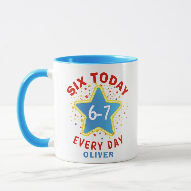 Funny Meme Six Today 6-7 Every Day Birthday Kid's  Mug (Left)