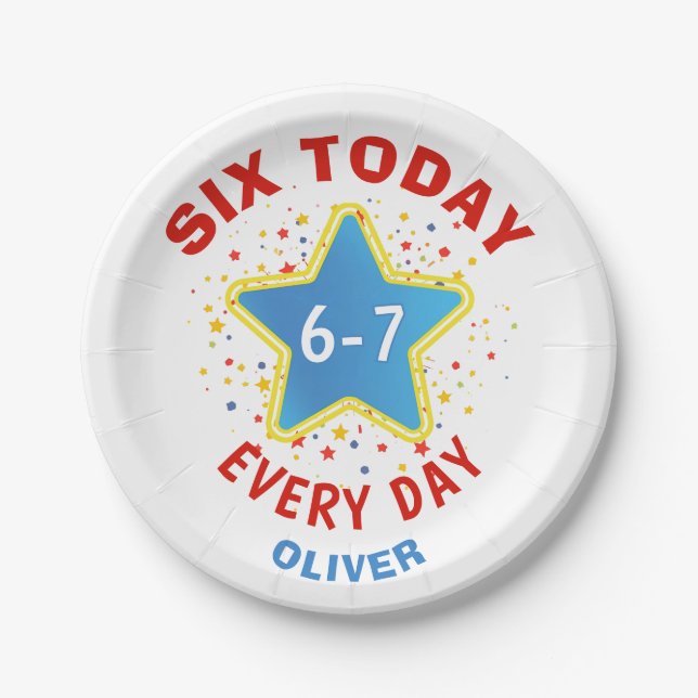 Funny Meme Six Today 6-7 Every Day Birthday Kid's  Paper Plate (Front)