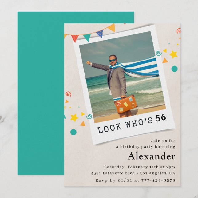 Funny Men 56th birthday invitations Fun Photo (Front/Back)