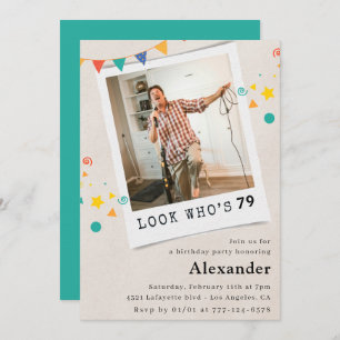 Funny Men 79th birthday invitations Fun Photo