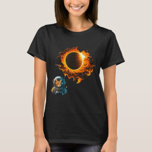 Funny Men Cat Astronaut Watching Solar Eclipse T-Shirt