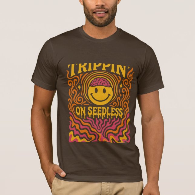 funny men t-shirt design of trippin on seeds (Front)