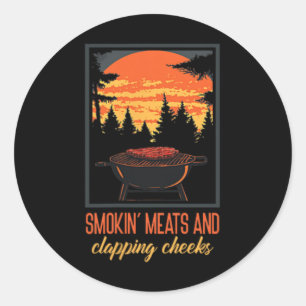Funny Men's Bbq Shirt Smokin' Meats And Clapping C Classic Round Sticker