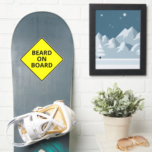 Funny Men's Caution Beard on Board Snowboard Deck