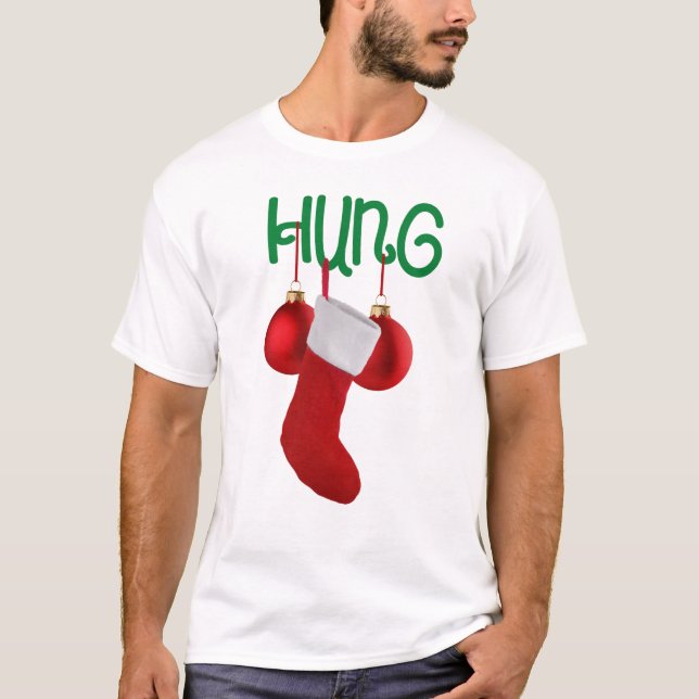 Funny Men's Hung Christmas Stocking and Balls T-Shirt (Front)
