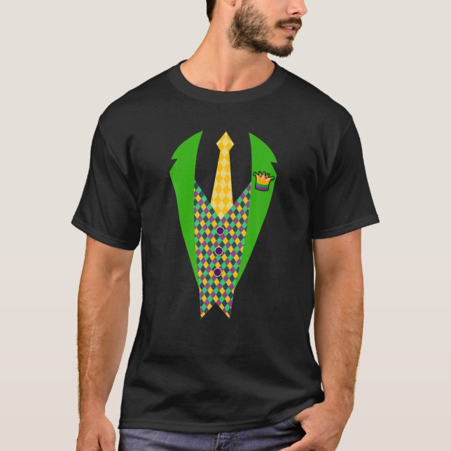 Funny Men's Mardi Gras Tuxedo Costume For Fat Tues T-Shirt (Front)
