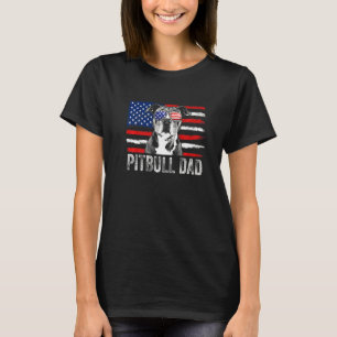 Funny Mens Pit Bull Dad American Flag 4th Of July  T-Shirt