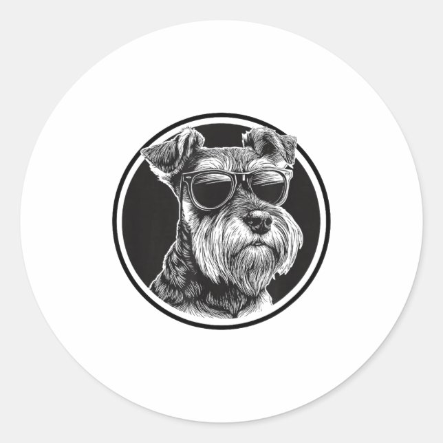 Funny Mens Womens Sungles Logo Miniature Schnauzer Classic Round Sticker (Front)