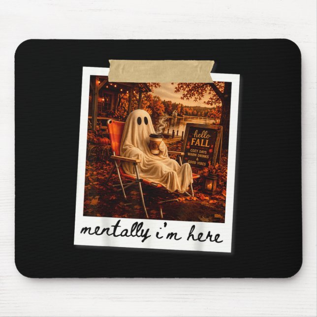 Funny mentally i'm here ghost meme fall autumn  mouse pad (Front)