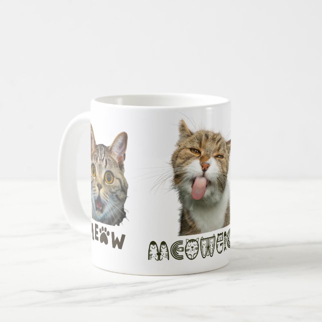 Funny Meow Cat Faces White Classic Mug (Front Left)