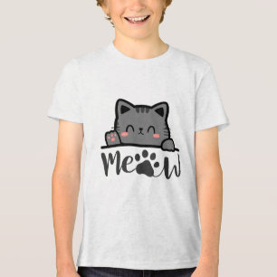 Funny 'Meow' Cat Lover T-Shirt - Cute Kitty Design Tri-Blend Shirt
