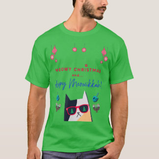 Funny Meow Christmas and Happy Meowikkah Cat Lover T-Shirt