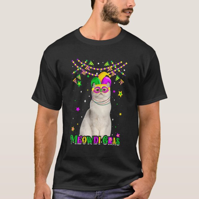 Funny Meowdi Gras Persian Cat Mardi Gras Carnival  T-Shirt (Front)