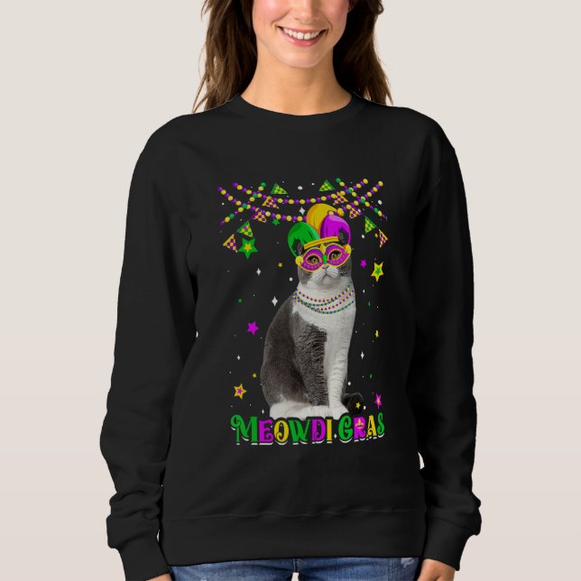 Funny Meowdi Gras Scottish Fold Cat Mardi Gras Car Sweatshirt (Front)