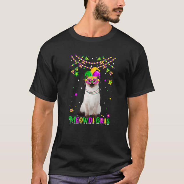 Funny Meowdi Gras Siamese Cat Mardi Gras Carnival  T-Shirt (Front)