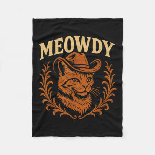 Funny Meowdy Cat Cowboy Hat Country Music Western Fleece Blanket