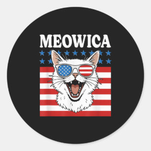 Funny Meowica Cat July 4th Independence Day  Classic Round Sticker
