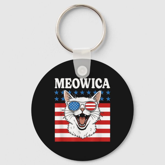 Funny Meowica Cat July 4th Independence Day  Key Ring (Front)