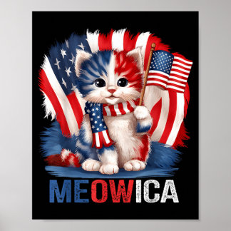 Funny Meowica Cat Memorial Day Aaamerican Flag 4th Poster