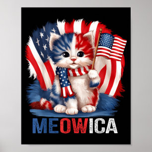 Funny Meowica Cat Memorial Day American Flag 4th Poster