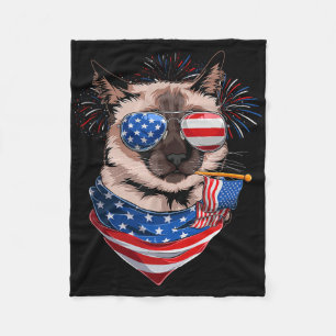 Funny Meowica Siamese Cat Lover Owner Usa Flag 4th Fleece Blanket