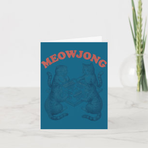 Funny meowjong cat playing mahjong retro card