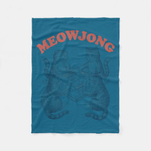 Funny meowjong cat playing mahjong retro fleece blanket