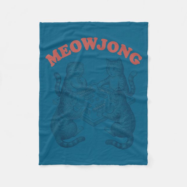 Funny meowjong cat playing mahjong retro  fleece blanket (Front)