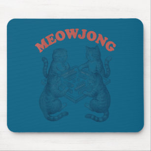 Funny meowjong cat playing mahjong retro mouse pad