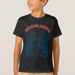 Funny meowjong cat playing mahjong retro  T-Shirt