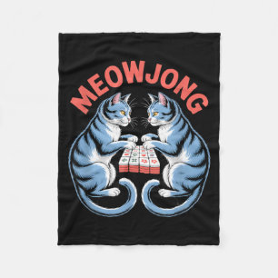 Funny Meowjong Cats Playing Mahjong Tiles Humourou Fleece Blanket