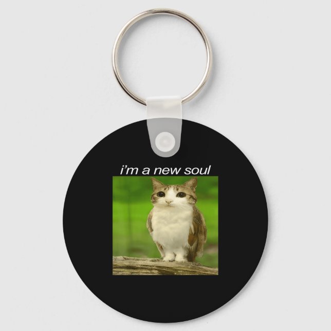 Funny Meowl Cat Owl Brainrot Cursed Internet Silly Key Ring (Front)
