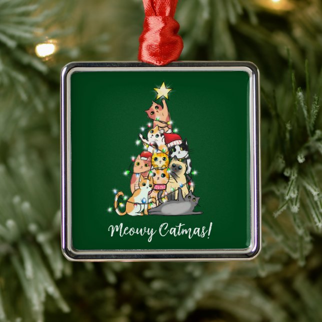 Funny Meowy Catmas Cats Christmas Tree Metal Tree Decoration (Tree)