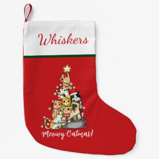 Funny Meowy Catmas Cats Christmas Tree Small Christmas Stocking