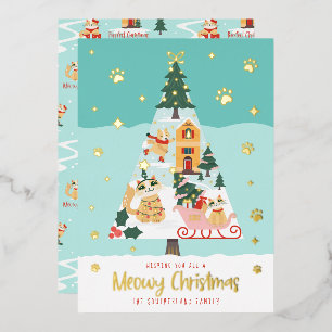 Funny Meowy Cats Christmas Tree Snowy Winter Scene