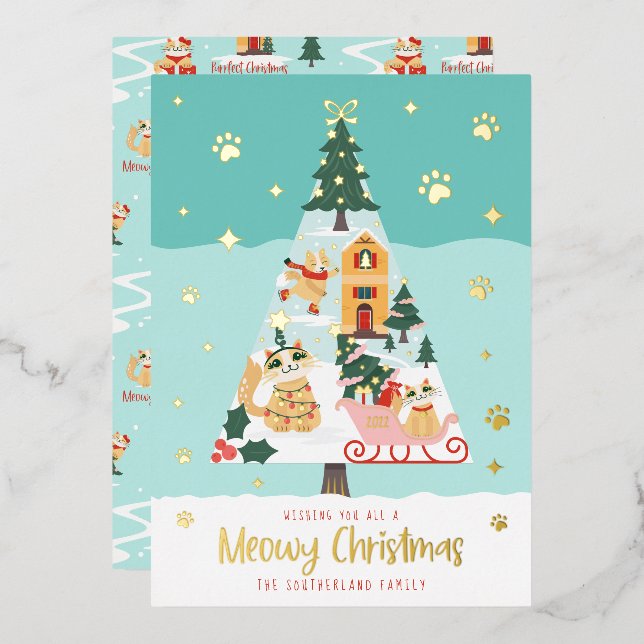Funny Meowy Cats Christmas Tree Snowy Winter Scene (Front/Back)