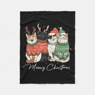 Funny Meowy Christmas Cat Xmas For Mens Womans Kid Fleece Blanket