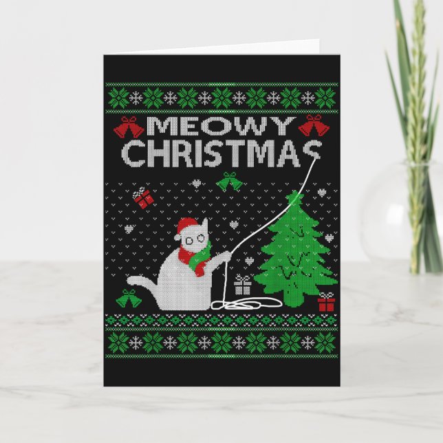 Funny Meowy Christmas Cats Xmas Cute Cat Lover Ugl Card (Front)