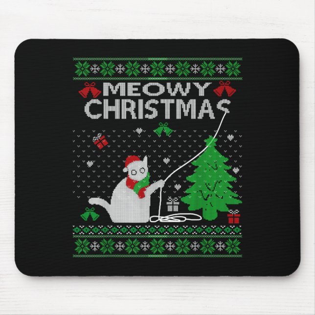 Funny Meowy Christmas Cats Xmas Cute Cat Lover Ugl Mouse Pad (Front)