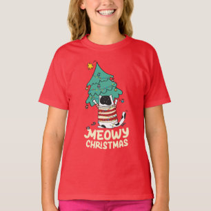 Funny Meowy Christmas Grumpy Tuxedo Cat Xmas Tree T-Shirt
