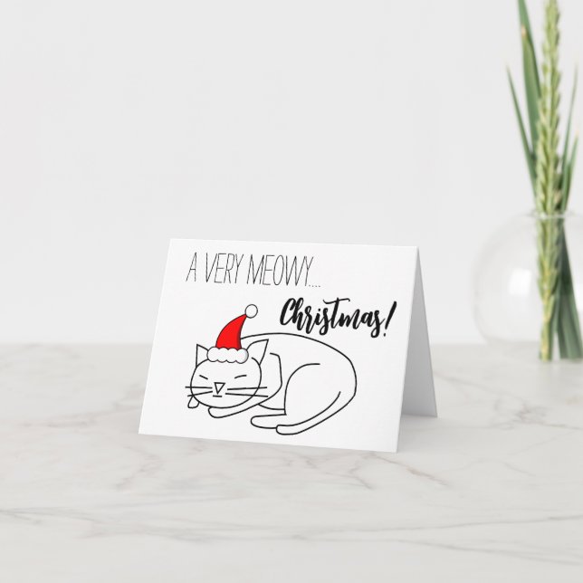 Funny Meowy Christmas Holiday Blank Inside Card (Front)