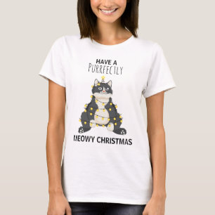 Funny Meowy Christmas Tuxedo Cat Pun Winter Humor T-Shirt