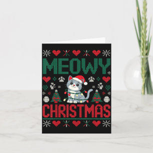 Funny Meowy Christmas Ugly Xmas Cute Lights Cat Sa Card